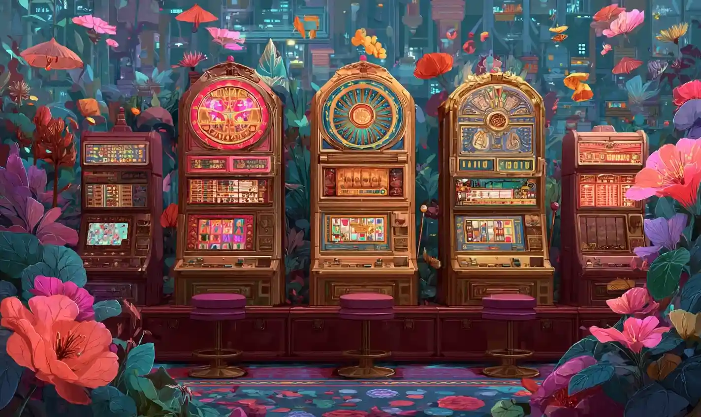 Super Jackpot Party slot machine graphic highlighting vibrant gameplay features